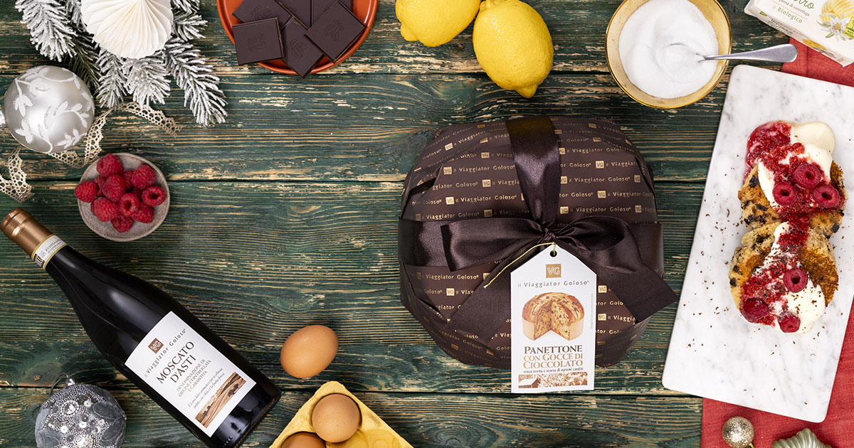 Torrette di panettone al cioccolato con crema al moscato